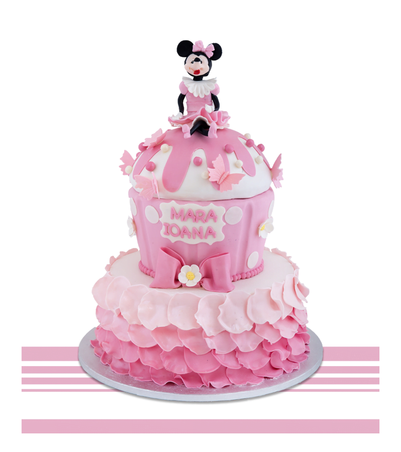 Tort copii aniversare sau botez Minnie Mouse Roz