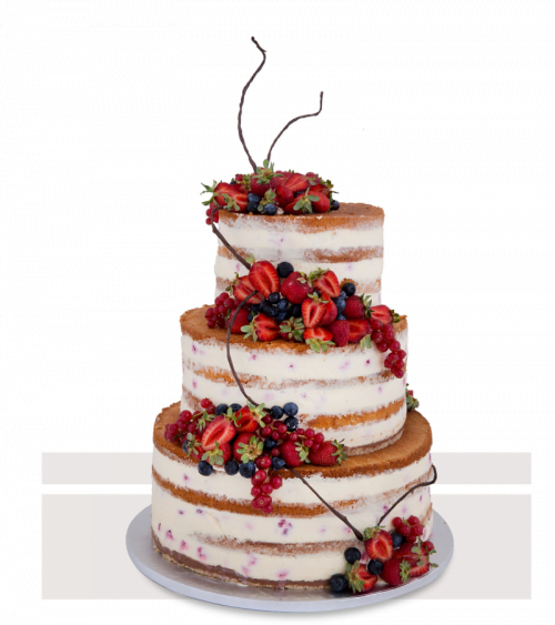 Tort de Nuntă Rustic Naked Cake cu fructe